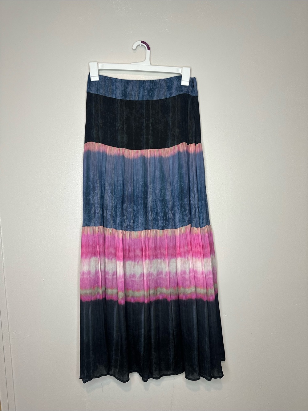 Marie Oliver Tie-Dye Maxi Skirt in Blue and Pink 100% Silk Size 2